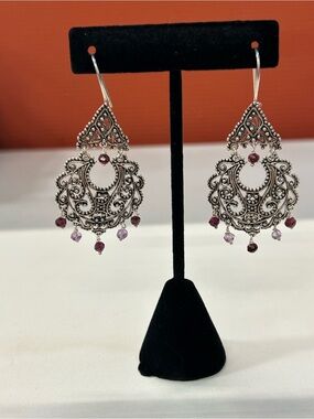 Gorgeous large sterling filigree amethyst garnet earrings
